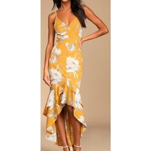 Lulu's Yellow Floral Hi Low Ruffle Hem Dress sz S NEW